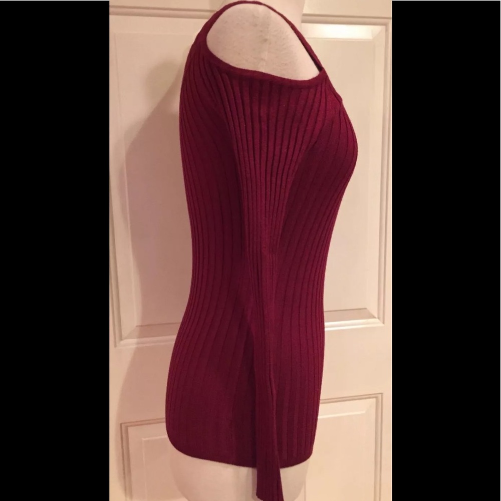 Hooked Up Cold Shoulder Sweater Top Ruby Wine Bur… - image 2